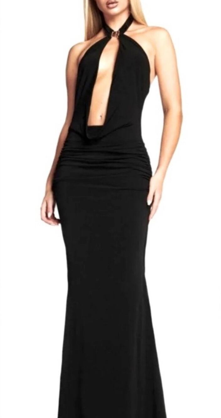 I.AM.GIA Valentina Dress Halter Open Back Mermaid Maxi Black Small NWT